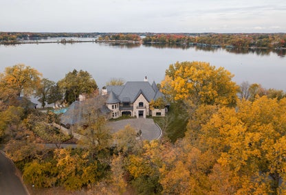 Aerial view of luxury lake home in Minnetonka